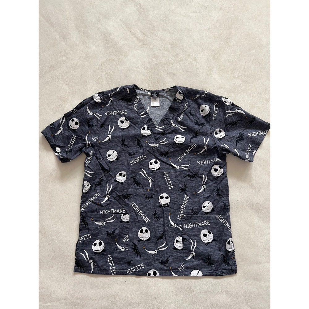 Disney Nightmare Before Christmas Jack Skellington Scrub Top Gray Medium TF606
